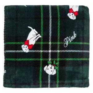 Victoria’s Secret Pink Dog Logo Christmas Green Fleece Sherpa Blanket - 26934331